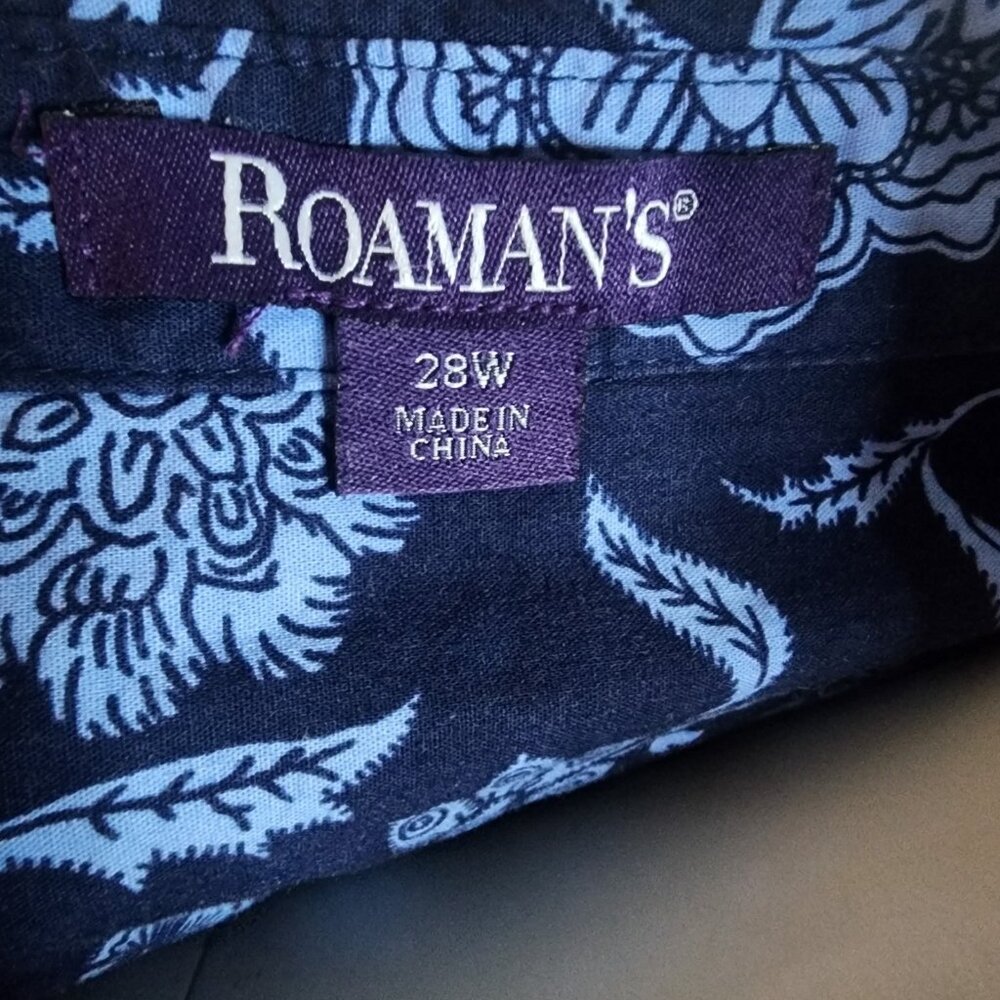 Roamans Shirt Womens Plus Size 28W Blue Floral‎ Button Down Long Sleeve Collared - Picture 5 of 7
